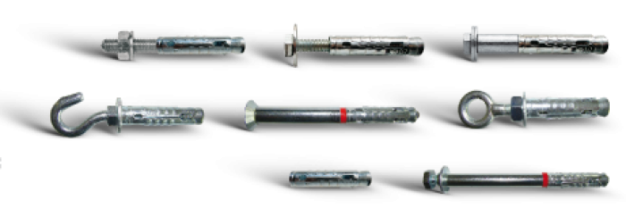 FBR Ancoranti Bossong filettati internamente con bullone, distanziale, occhiolo, gancio, barra, testa svasata e anti svitamento FBR Ancoranti Bossong filettati internamente con bullone, distanziale, occhiolo, gancio, barra, testa svasata e anti svitamento
